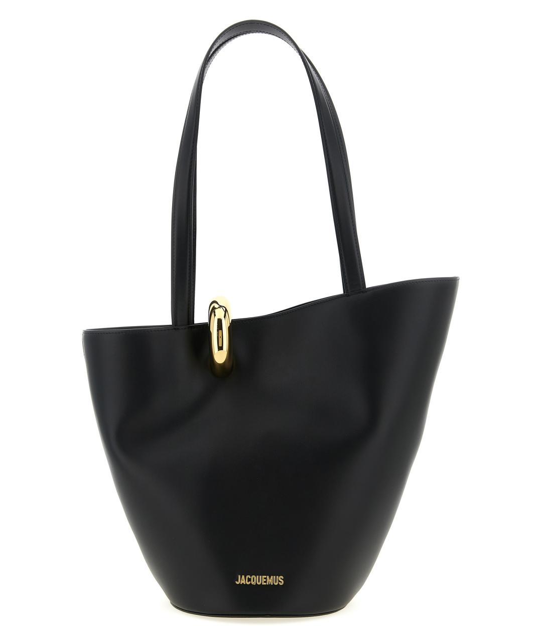 JACQUEMUS Черная кожаная сумка тоут, фото 1