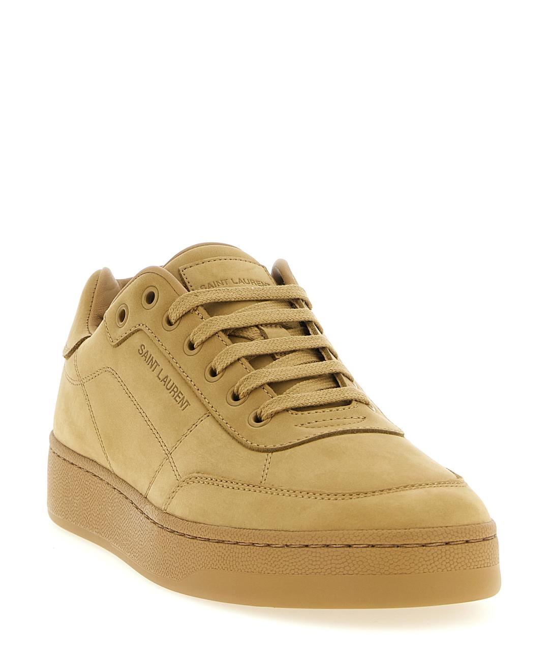 SAINT LAURENT Бежевые кожаные низкие кроссовки / кеды, фото 2
