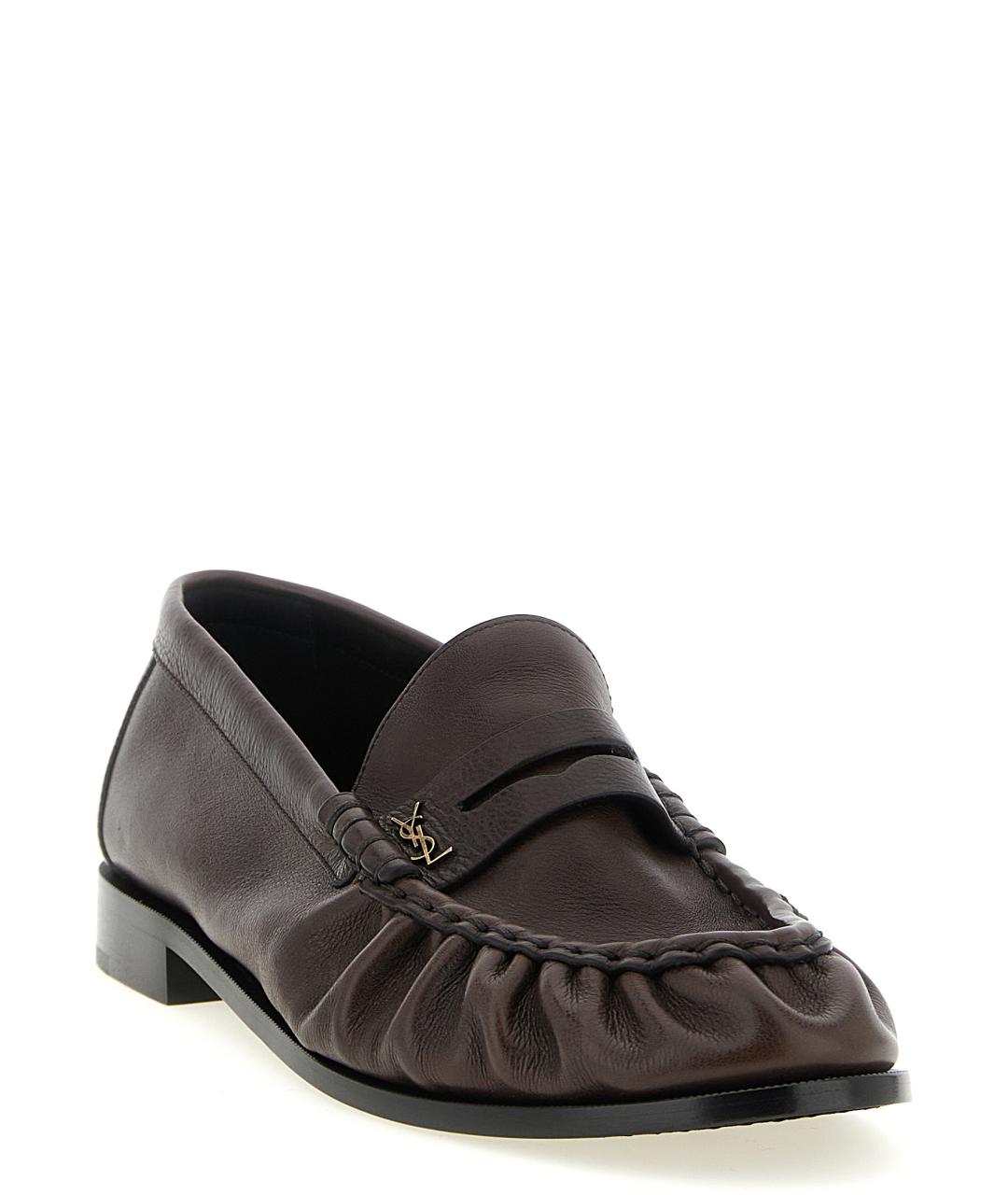 SAINT LAURENT Коричневые кожаные лоферы, фото 2