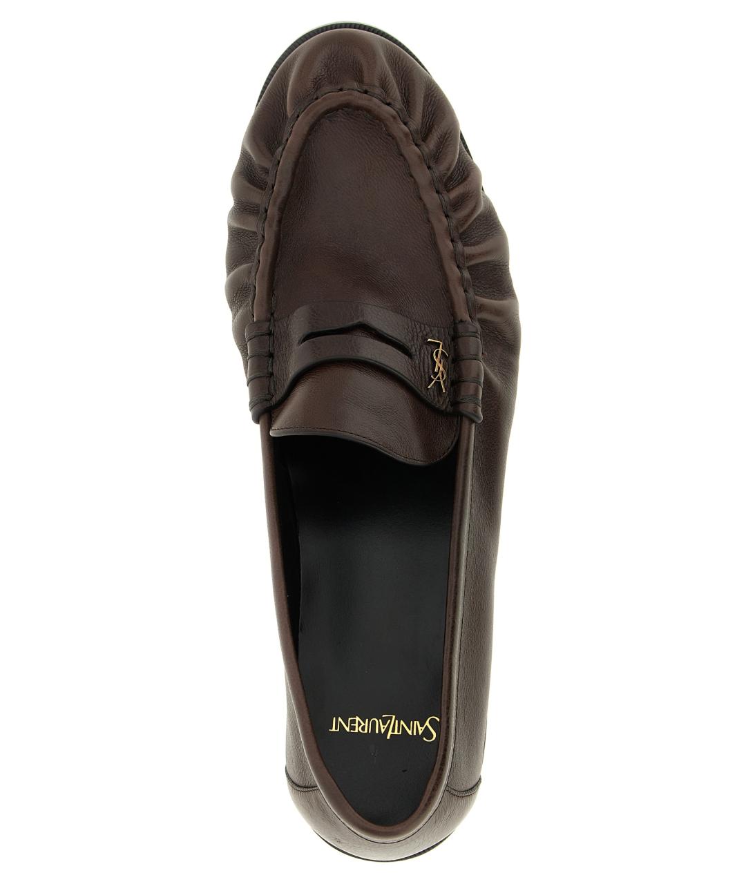 SAINT LAURENT Коричневые кожаные лоферы, фото 4