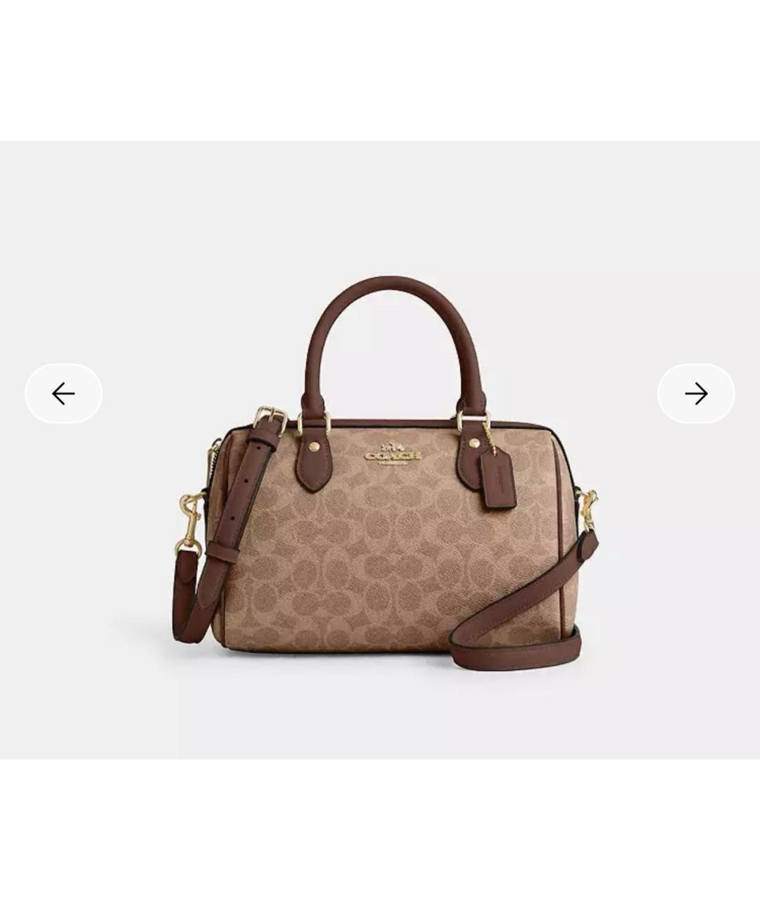 COACH Коричневая кожаная сумка с короткими ручками, фото 9