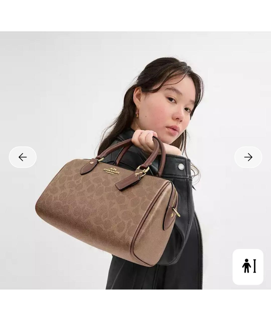 COACH Коричневая кожаная сумка с короткими ручками, фото 8