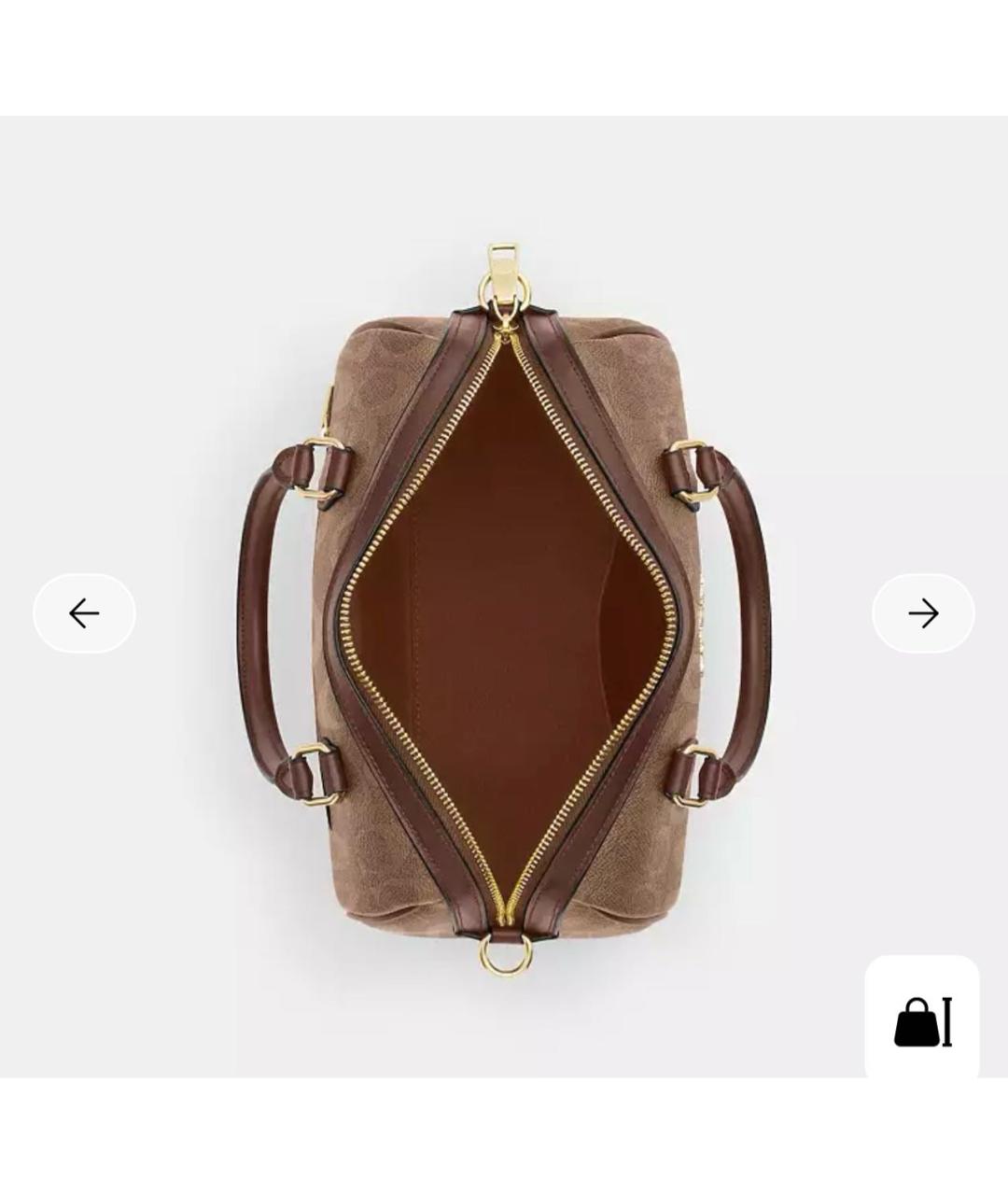 COACH Коричневая кожаная сумка с короткими ручками, фото 7