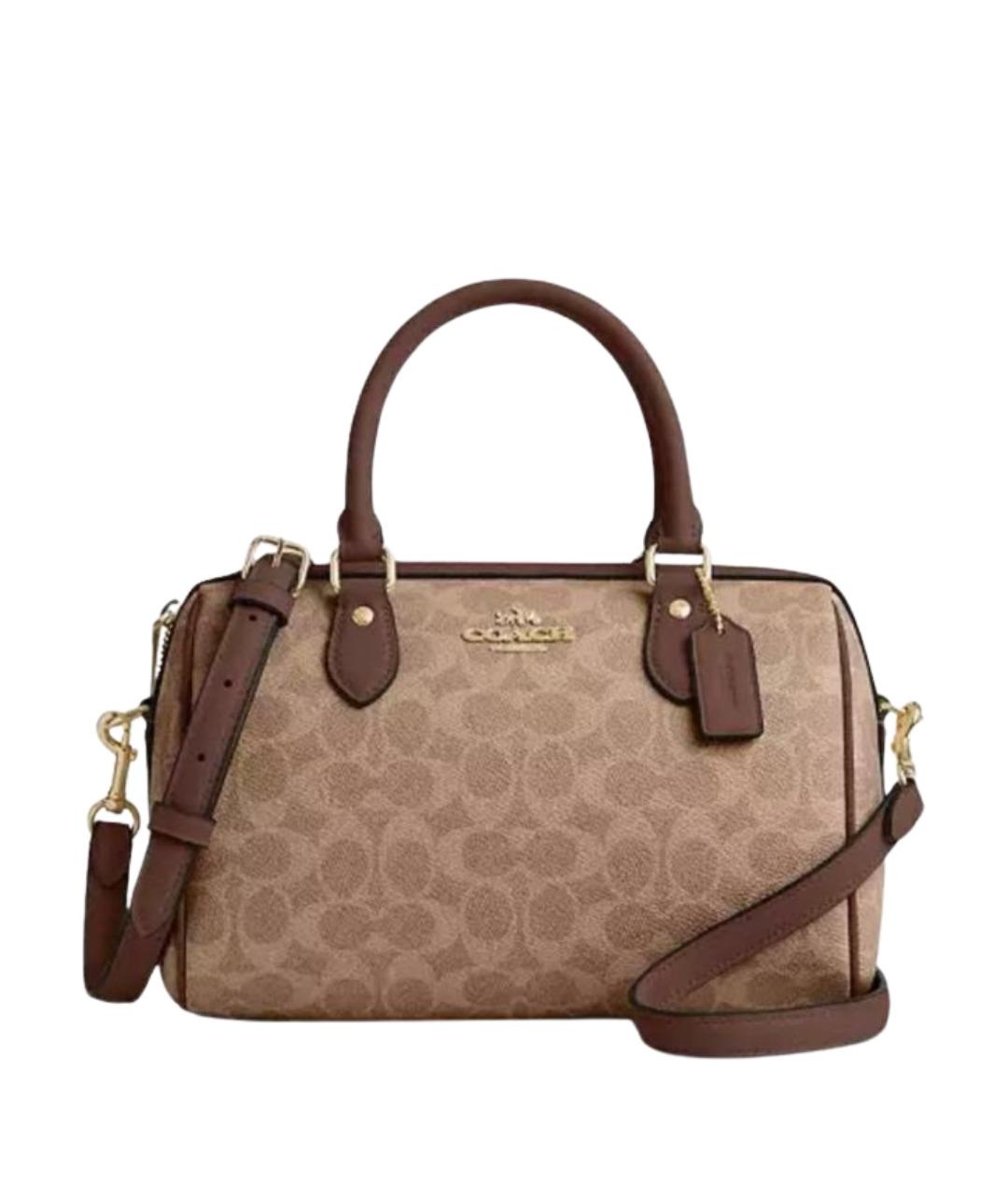 COACH Коричневая кожаная сумка с короткими ручками, фото 1