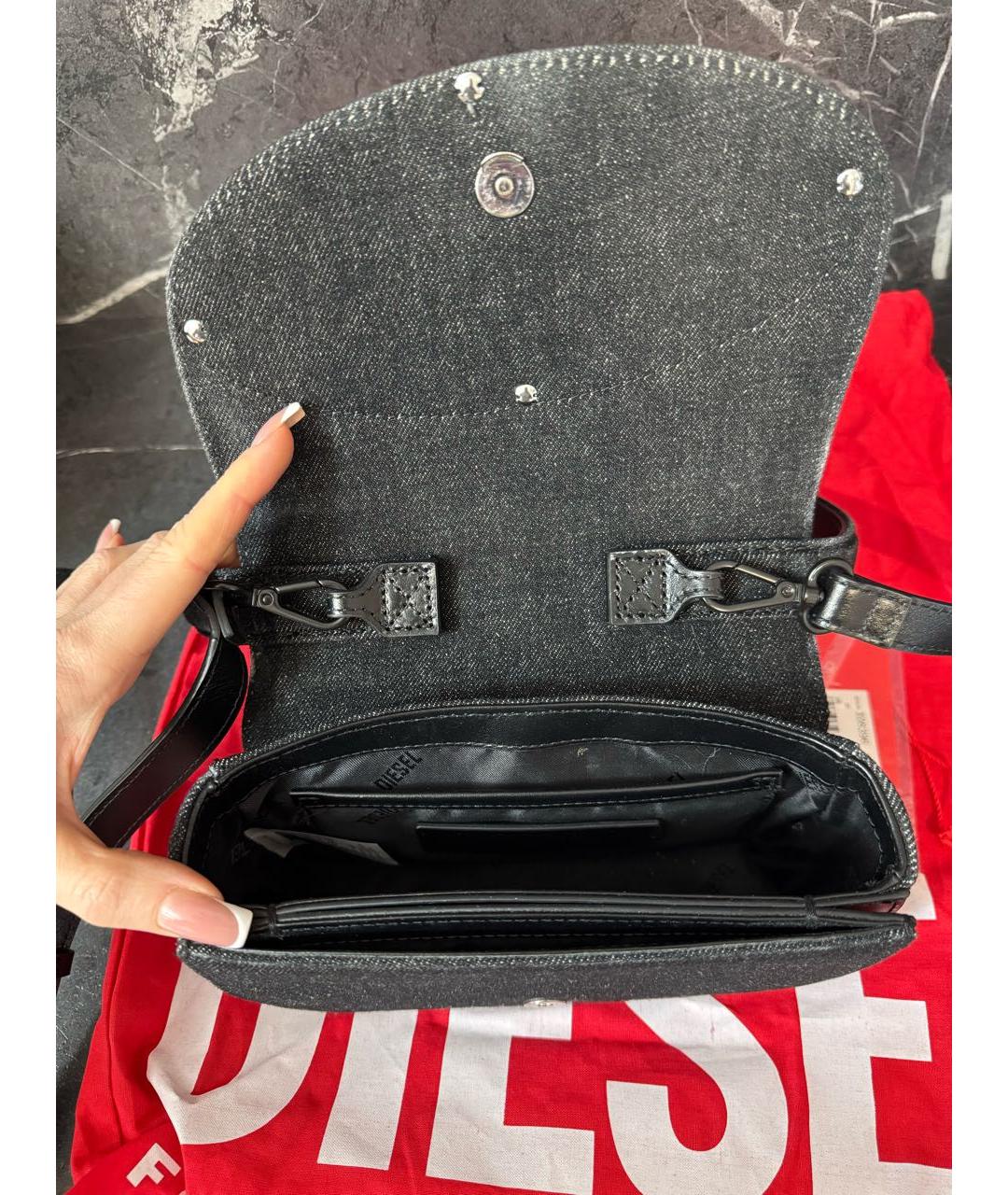 DIESEL Черная хлопковая сумка с короткими ручками, фото 4