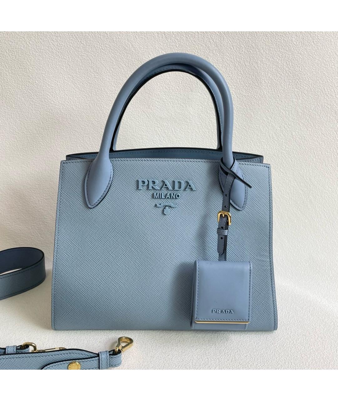 PRADA Голубая кожаная сумка с короткими ручками, фото 8