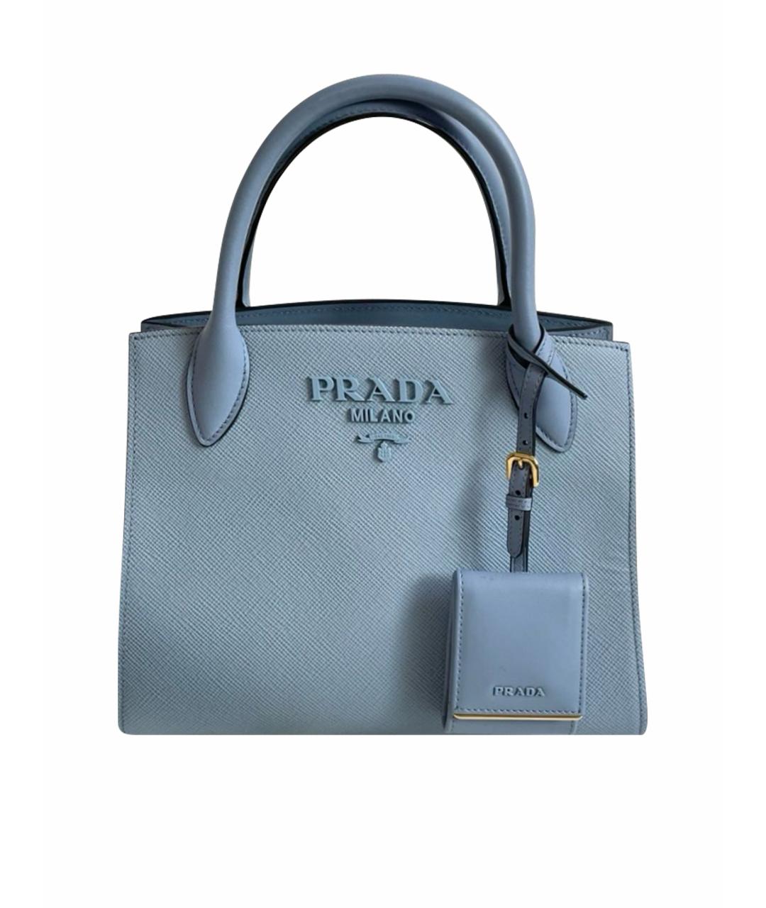 PRADA Голубая кожаная сумка с короткими ручками, фото 1
