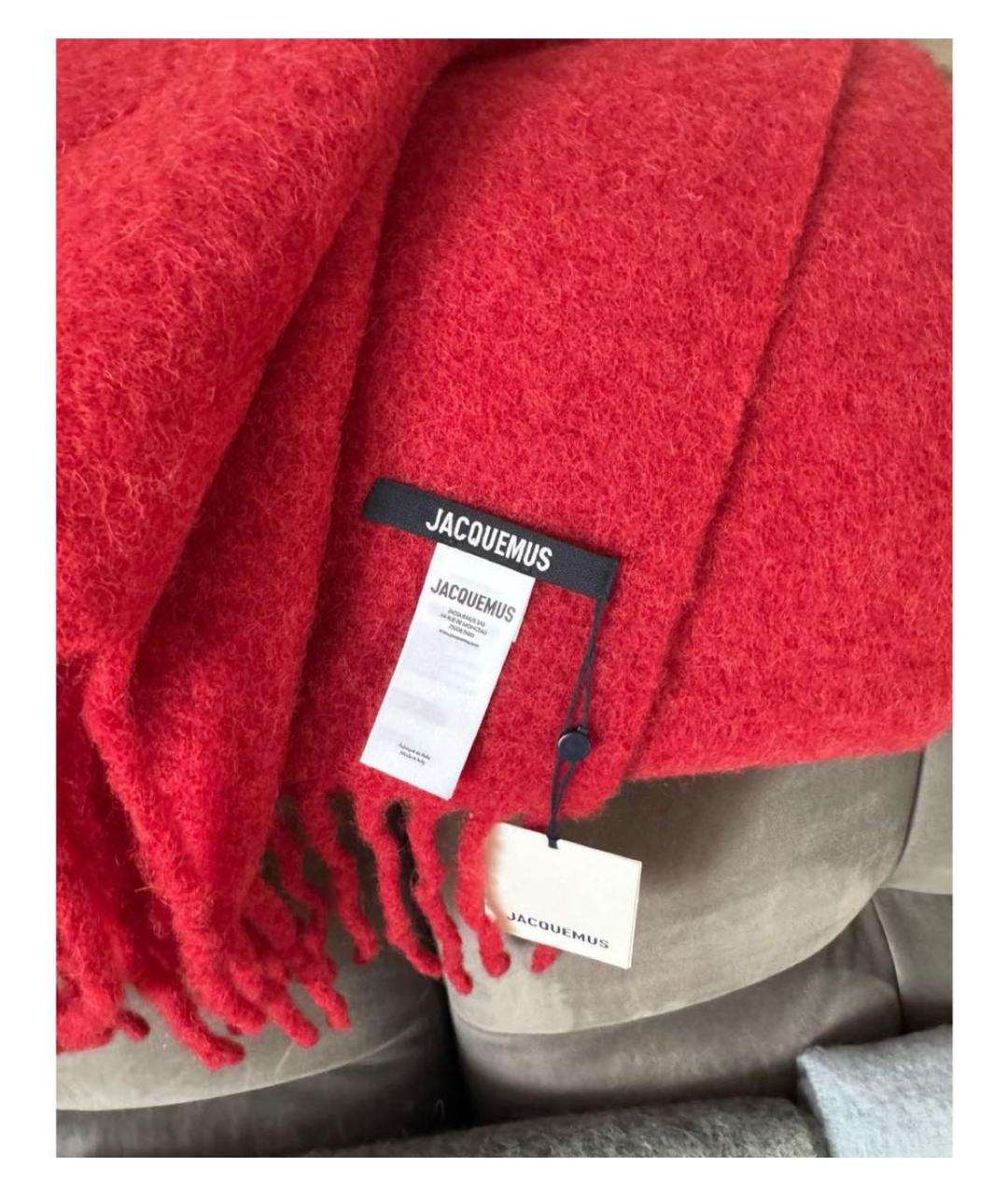 JACQUEMUS Красный шерстяной шарф, фото 4