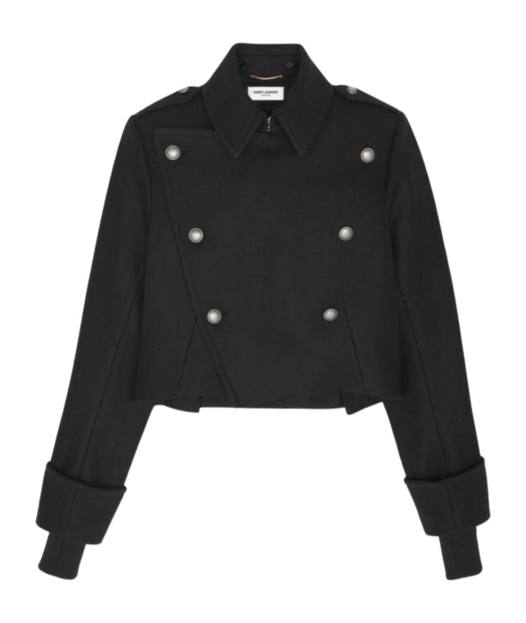 SAINT LAURENT Черное шерстяное пальто, фото 1