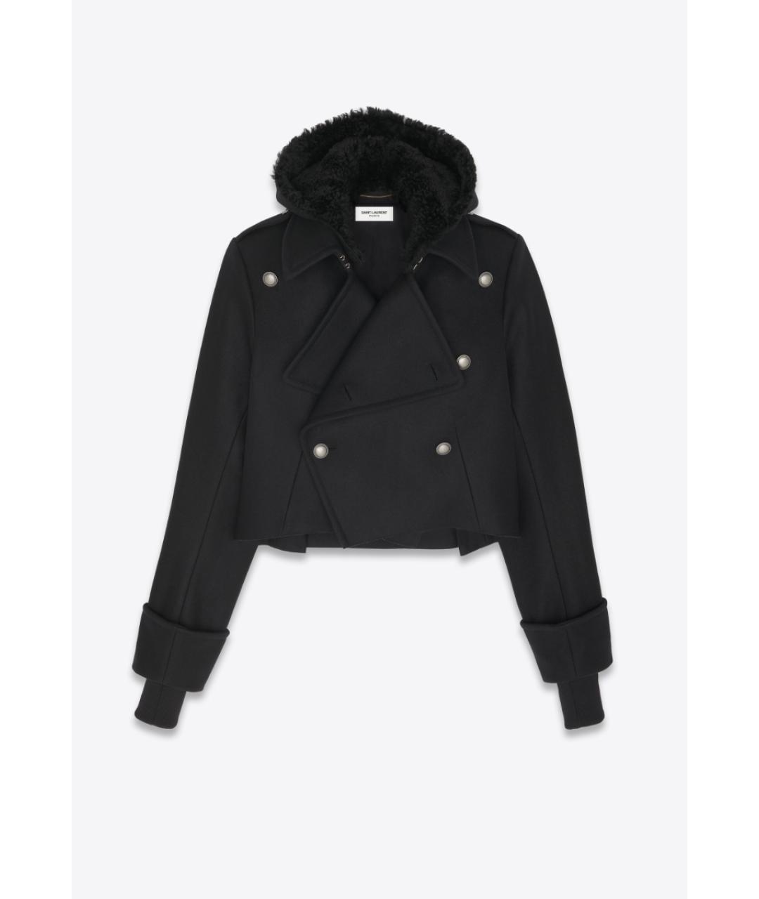 SAINT LAURENT Черное шерстяное пальто, фото 3