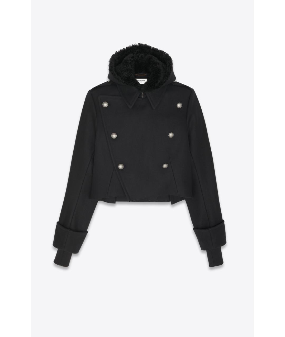 SAINT LAURENT Черное шерстяное пальто, фото 2