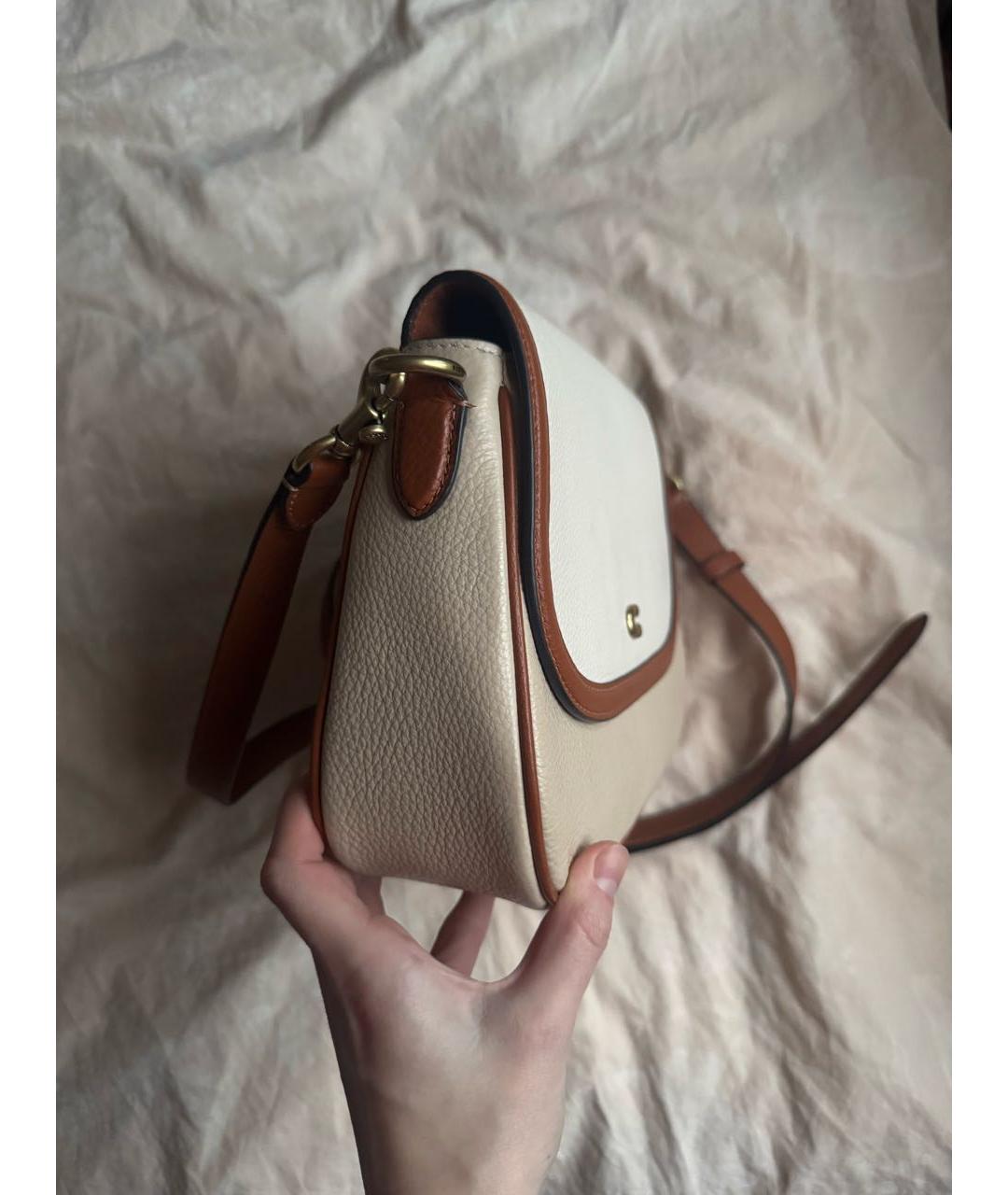 COACH Бежевая кожаная сумка с короткими ручками, фото 3
