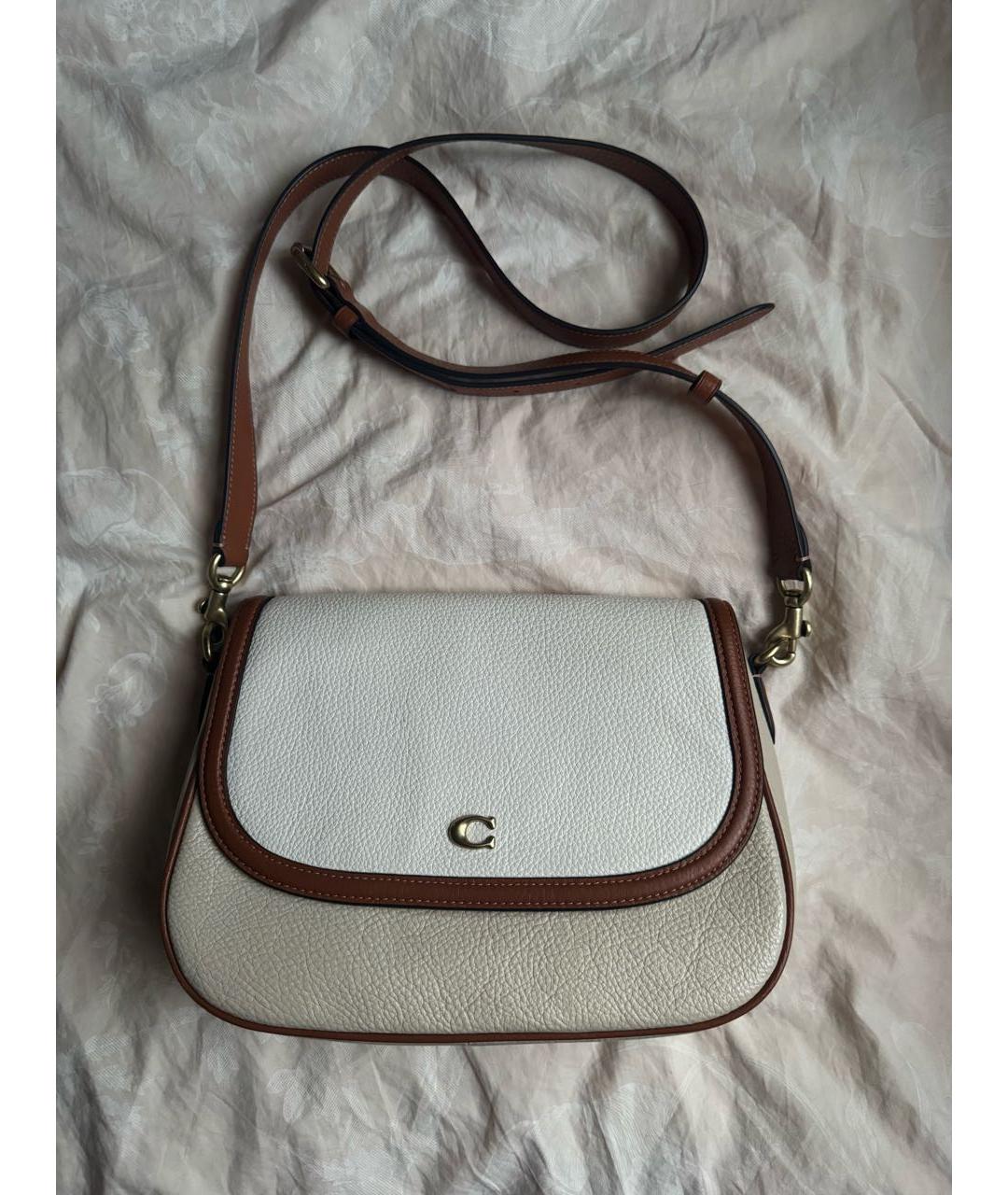 COACH Бежевая кожаная сумка с короткими ручками, фото 2