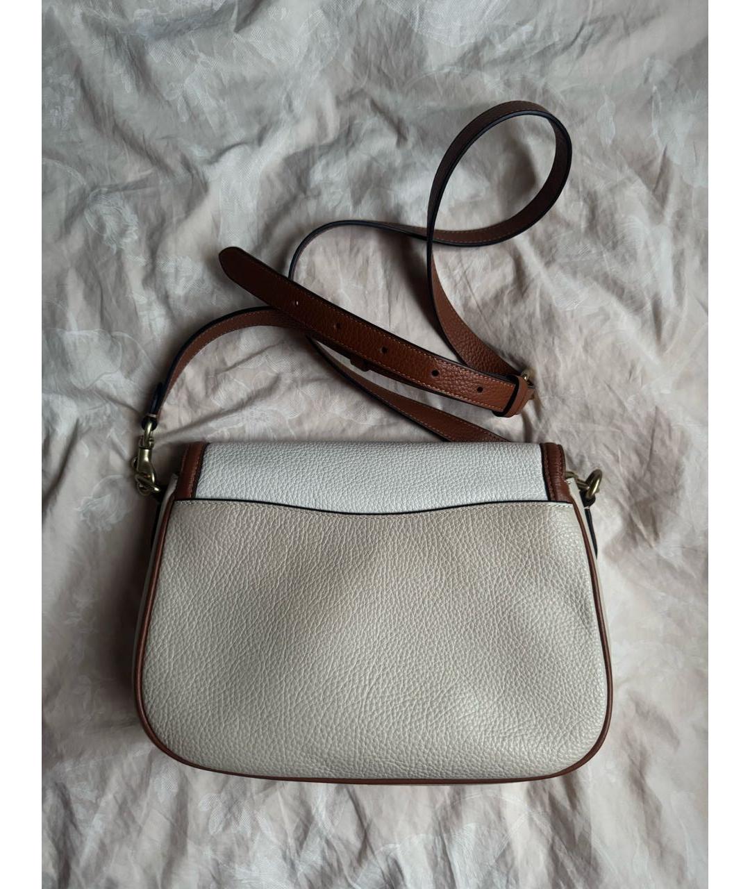 COACH Бежевая кожаная сумка с короткими ручками, фото 4