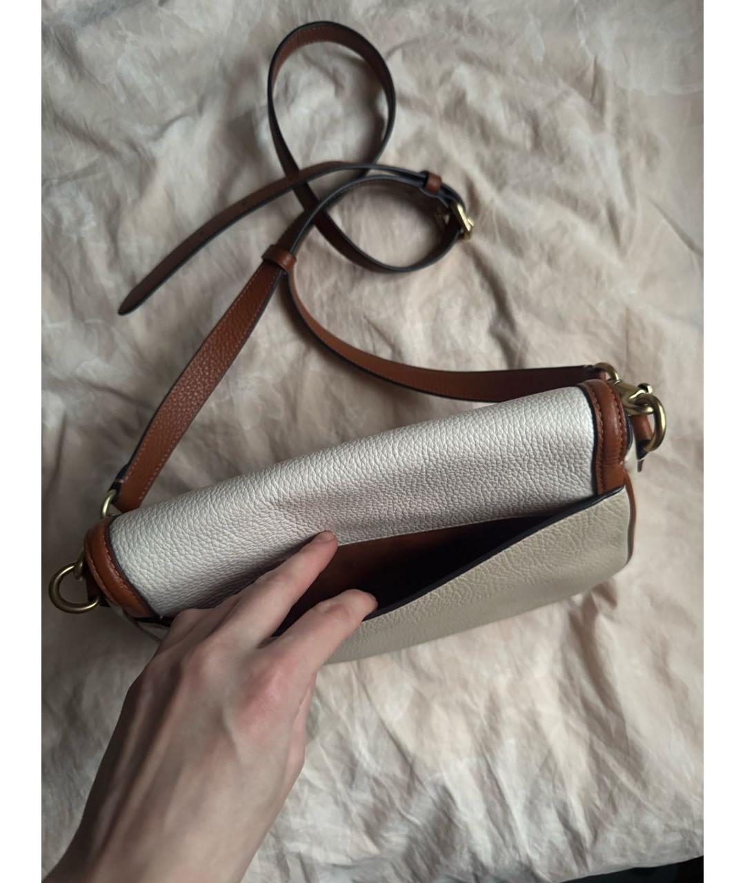 COACH Бежевая кожаная сумка с короткими ручками, фото 8