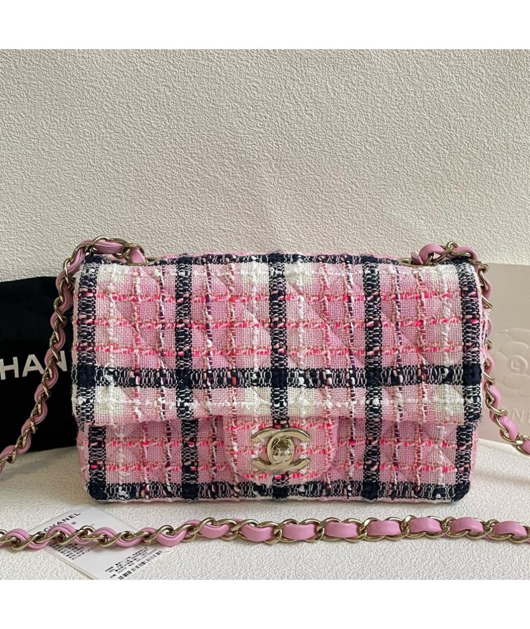 CHANEL Розовая твидовая сумка через плечо, фото 9