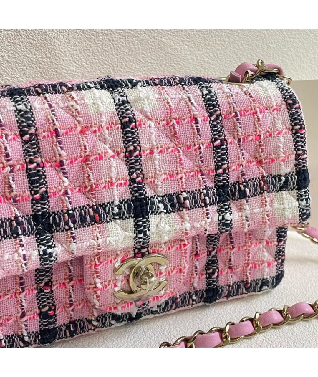 CHANEL Розовая твидовая сумка через плечо, фото 2