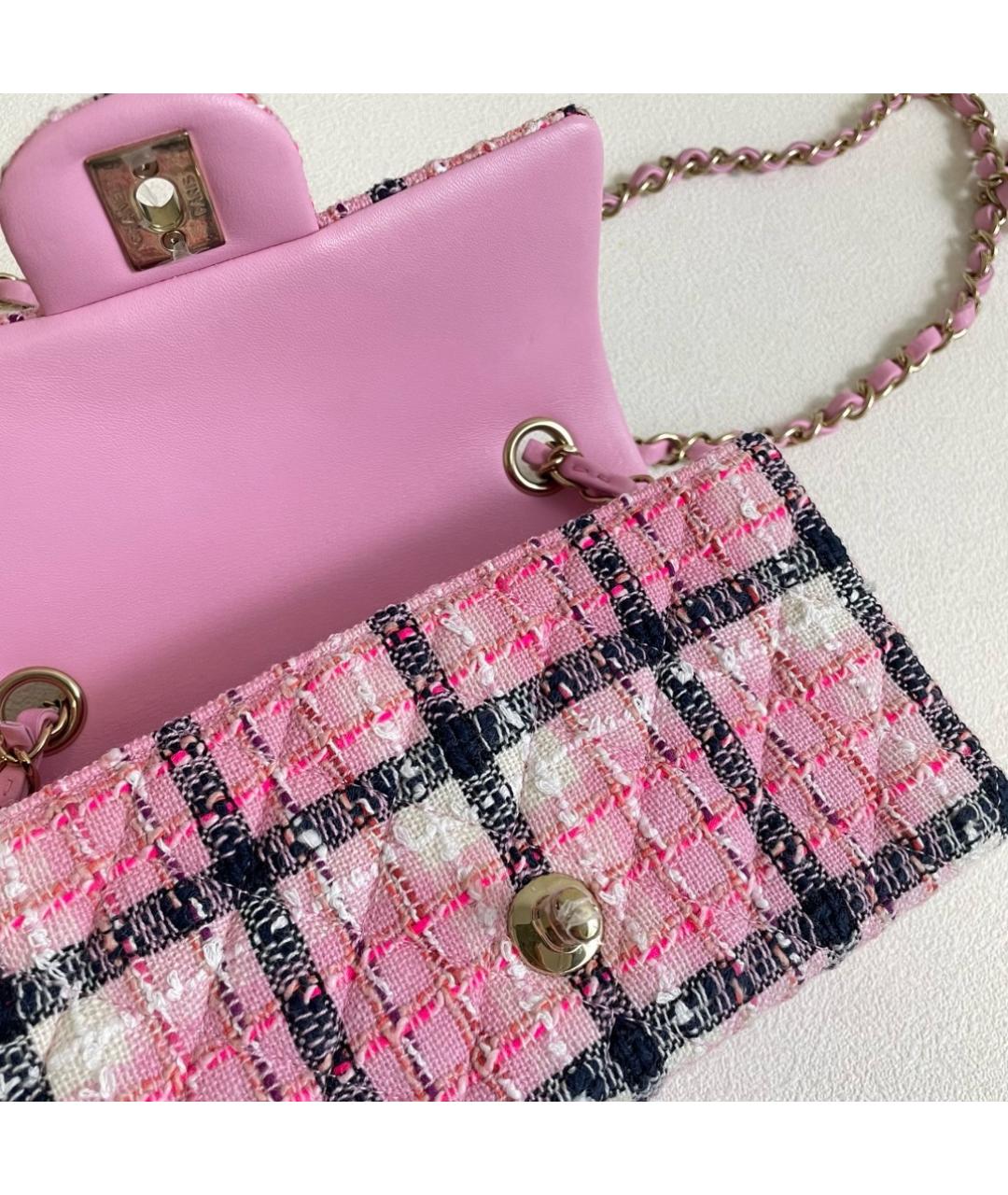CHANEL Розовая твидовая сумка через плечо, фото 7
