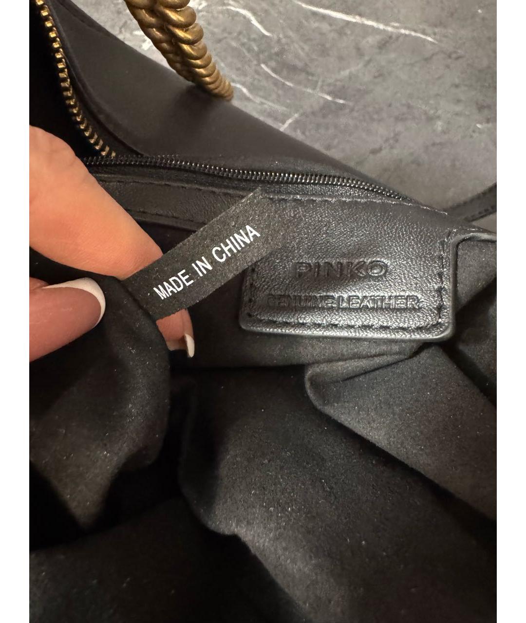 PINKO Черная кожаная сумка с короткими ручками, фото 6