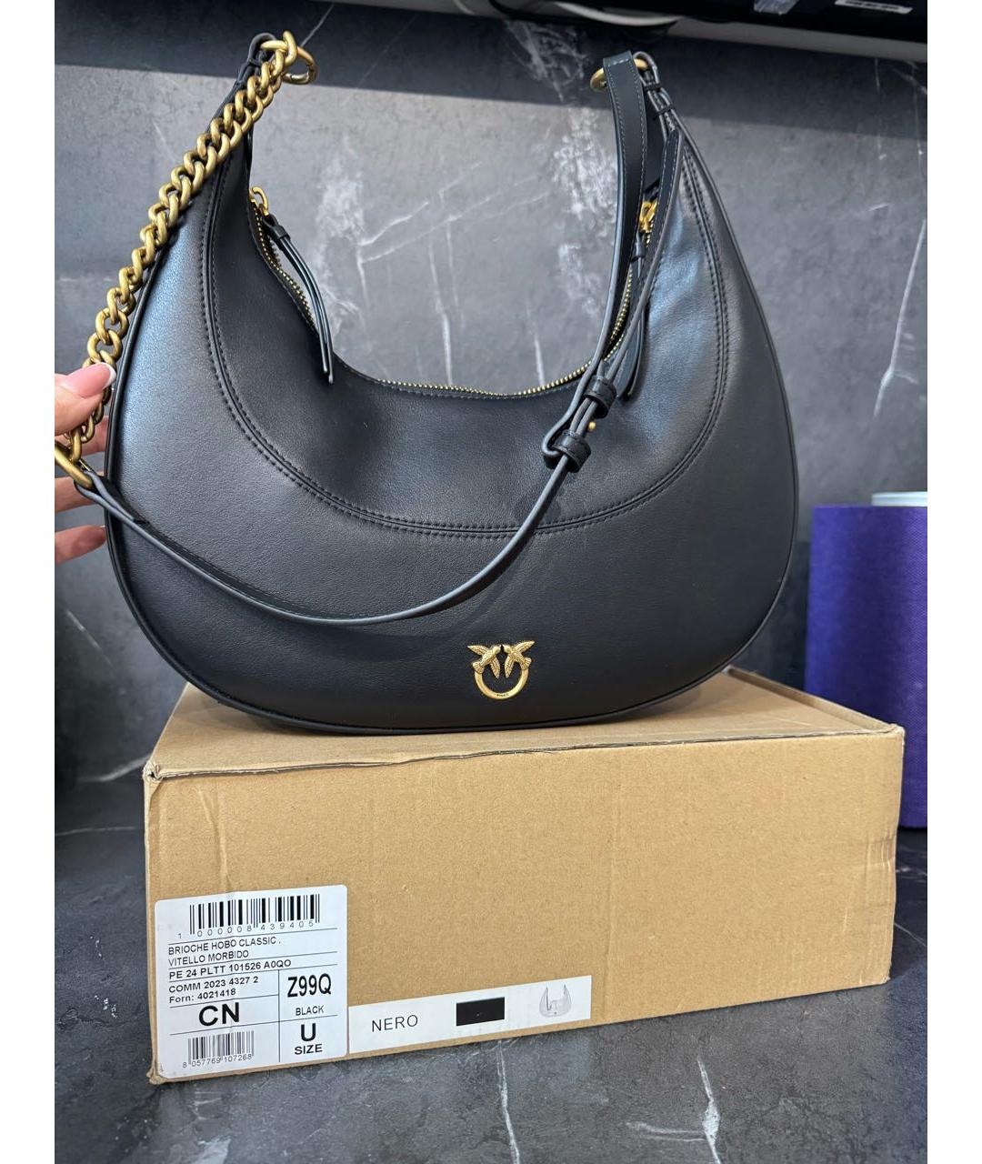 PINKO Черная кожаная сумка с короткими ручками, фото 5