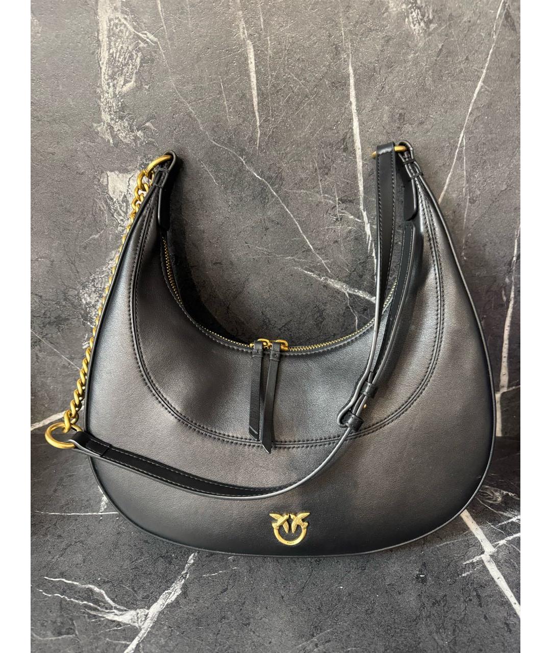 PINKO Черная кожаная сумка с короткими ручками, фото 9