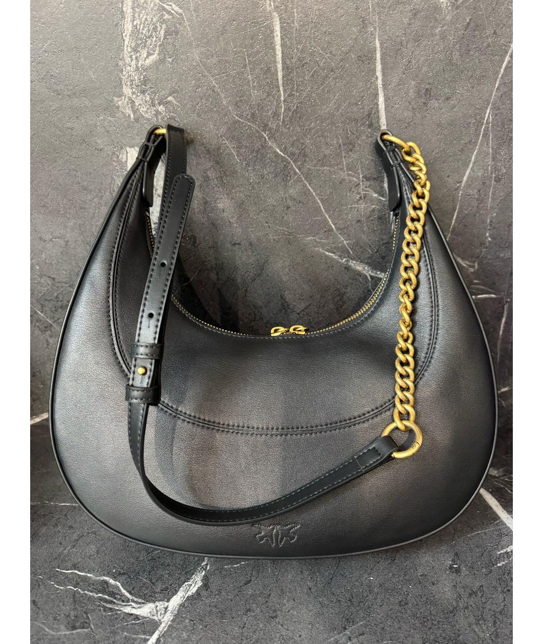 PINKO Черная кожаная сумка с короткими ручками, фото 3