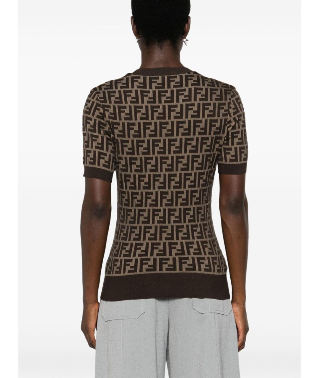 FENDI Коричневая хлопковая футболка, фото 4
