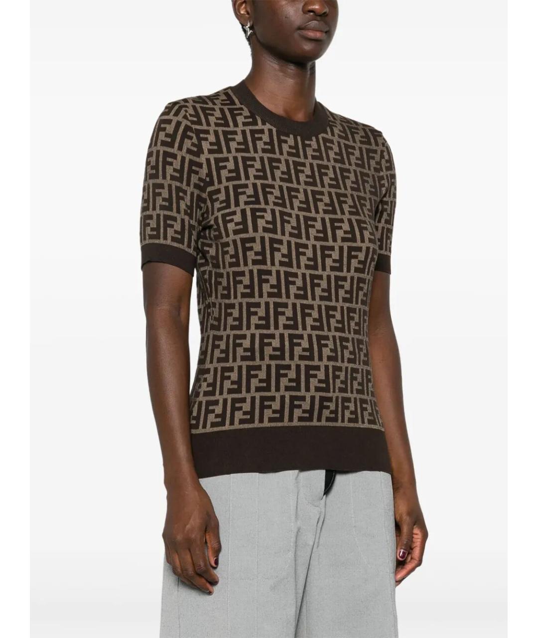 FENDI Коричневая хлопковая футболка, фото 7