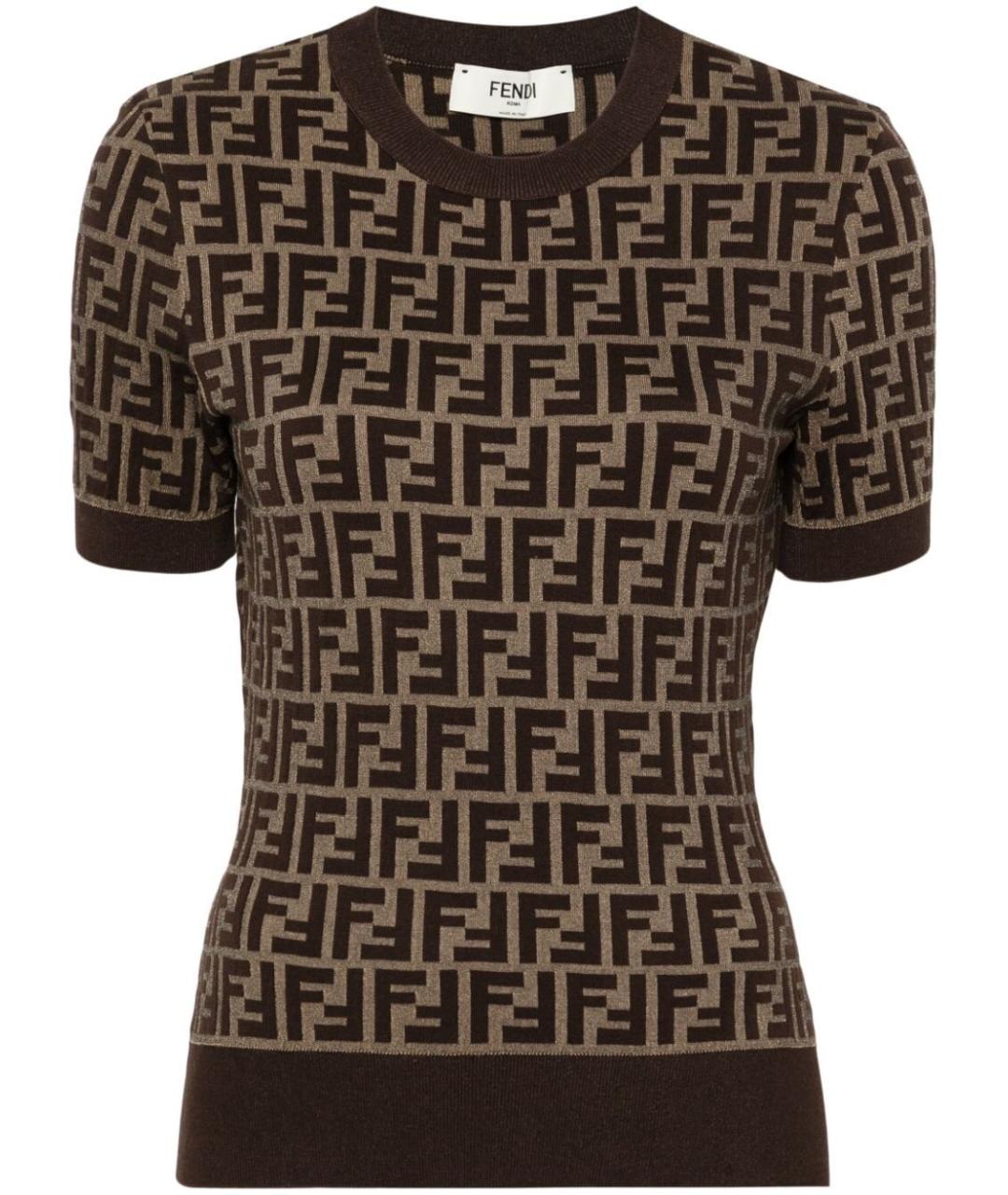 FENDI Коричневая хлопковая футболка, фото 1