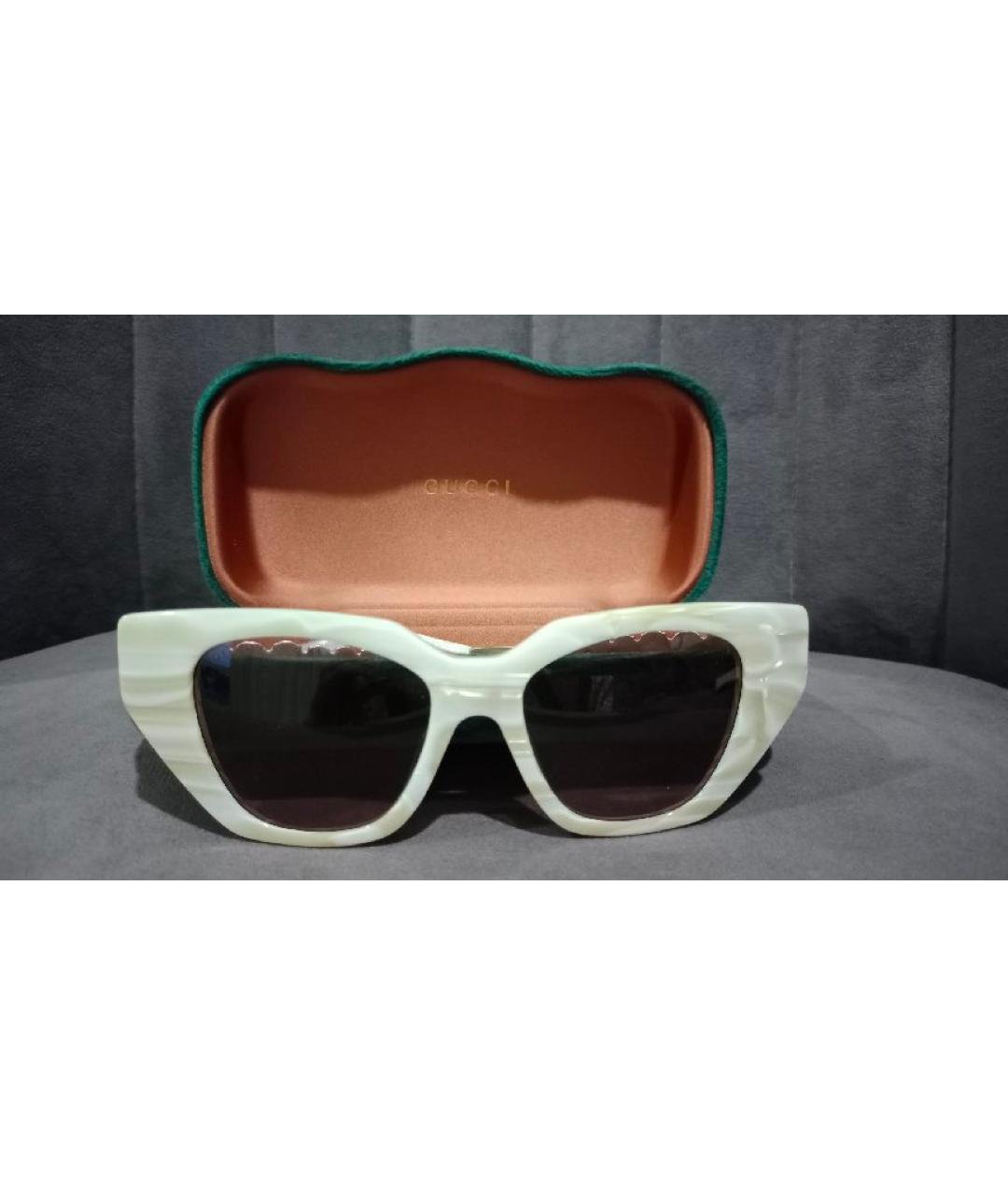 GUCCI Бежевые пластиковые солнцезащитные очки, фото 5