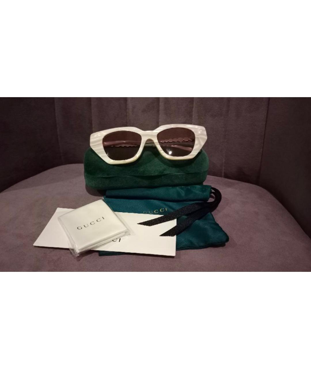 GUCCI Бежевые пластиковые солнцезащитные очки, фото 9