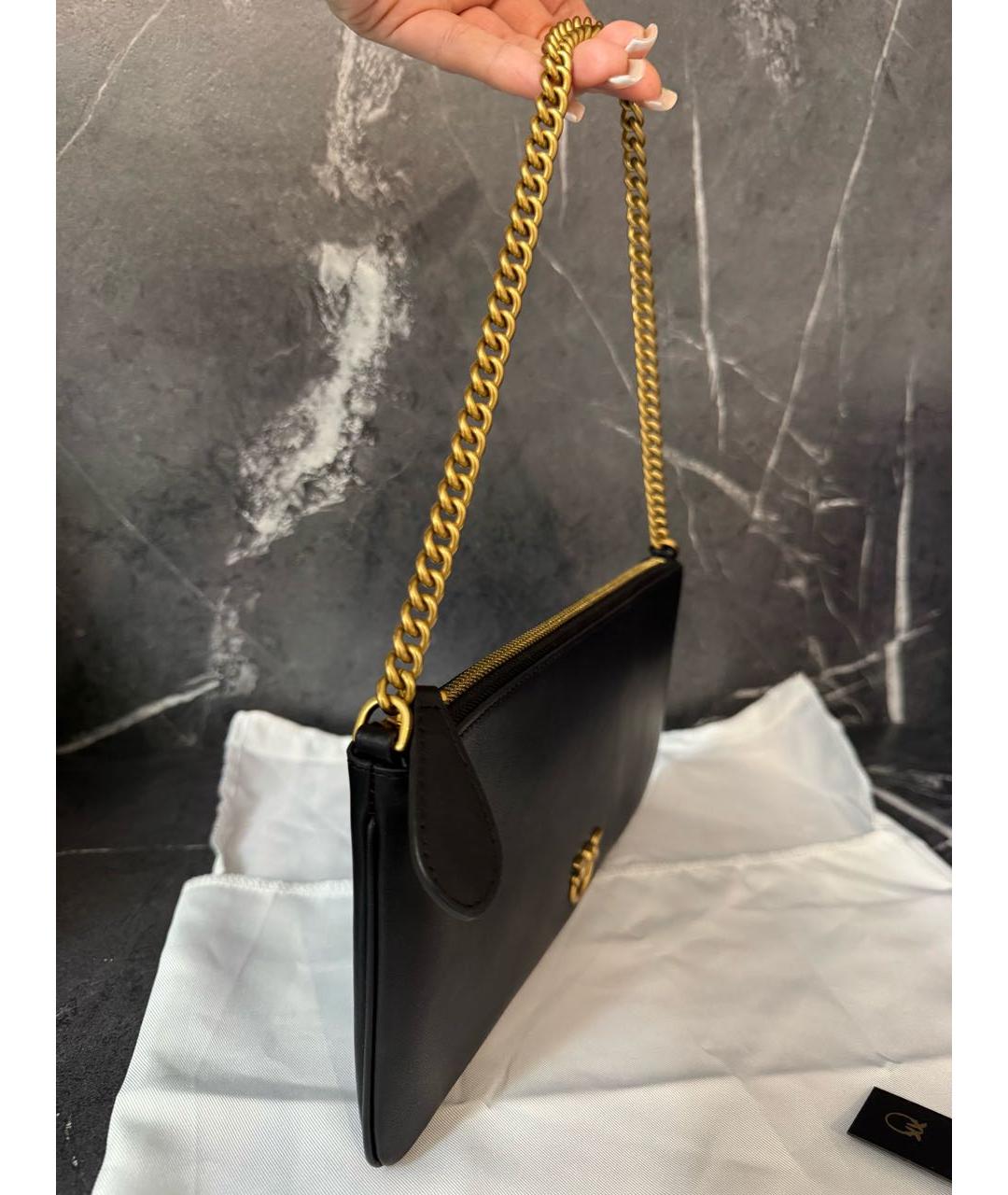 PINKO Черная кожаная сумка с короткими ручками, фото 2