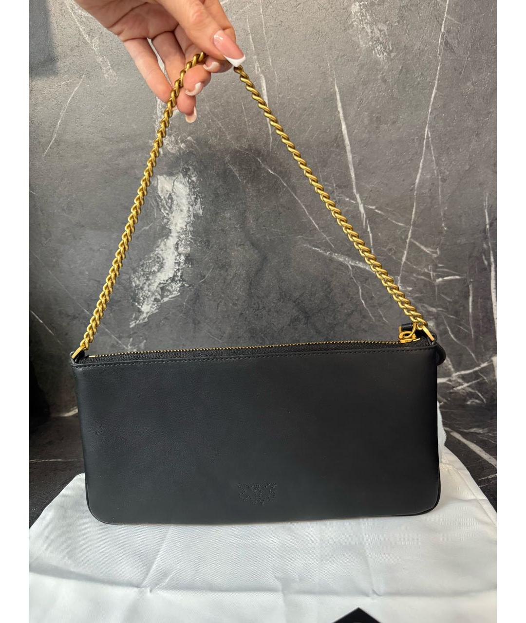 PINKO Черная кожаная сумка с короткими ручками, фото 3