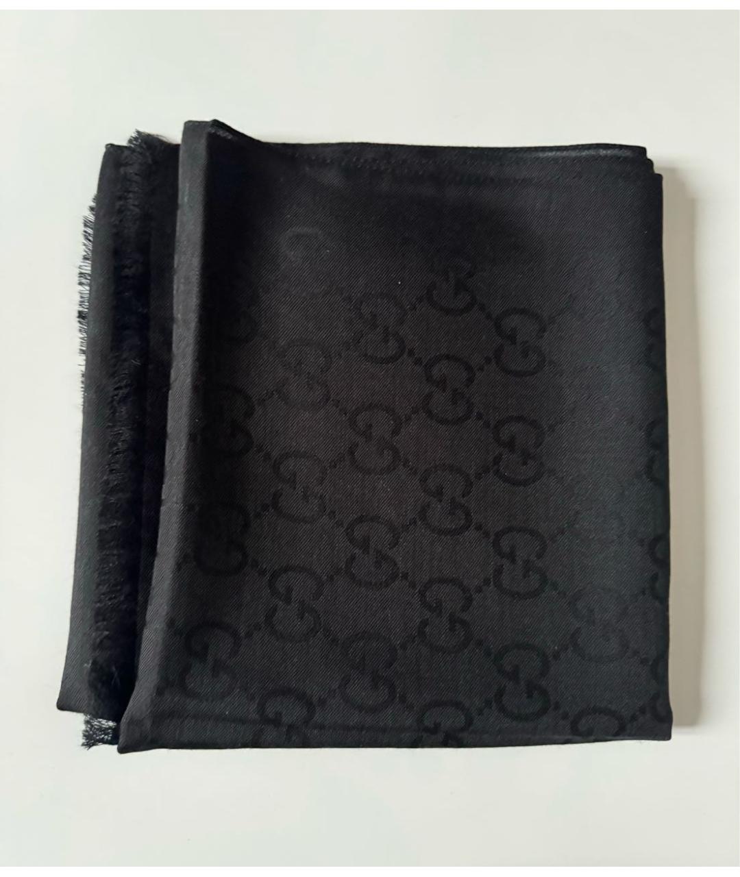 GUCCI Черный шерстяной шарф, фото 2