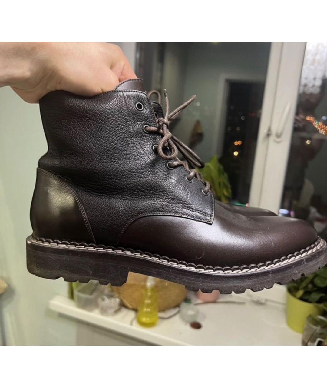 BRUNELLO CUCINELLI Коричневые кожаные высокие ботинки, фото 6