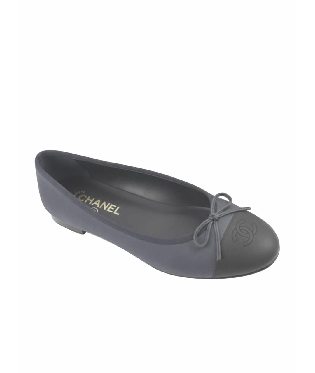 CHANEL Темно-синие кожаные балетки, фото 9
