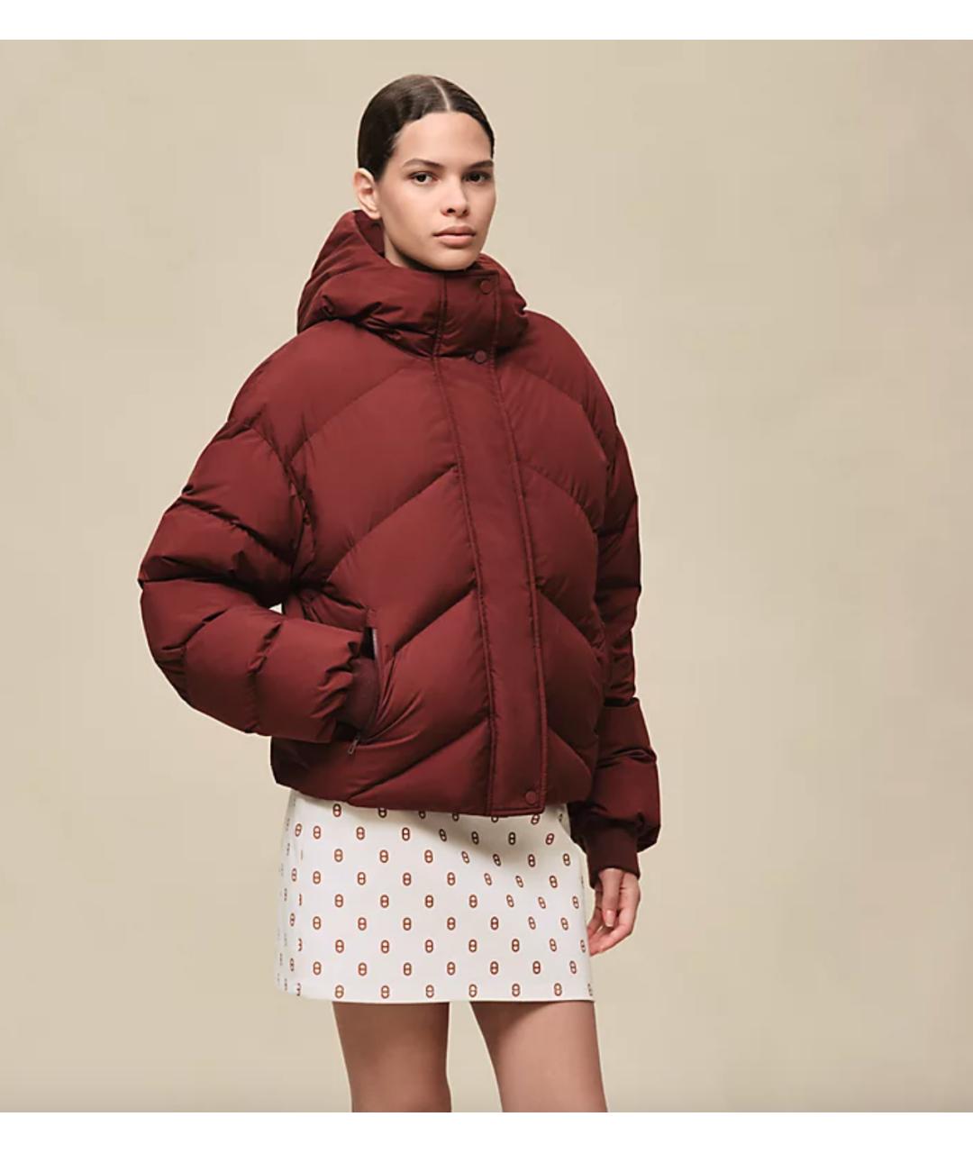 HERMES Бордовый полиэстеровый пуховик, фото 2