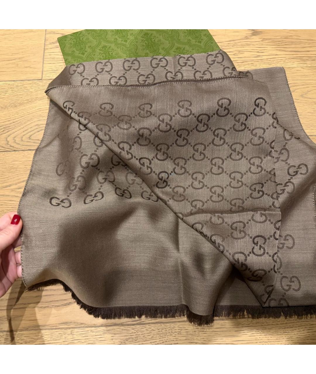 GUCCI Коричневый шерстяной платок, фото 5