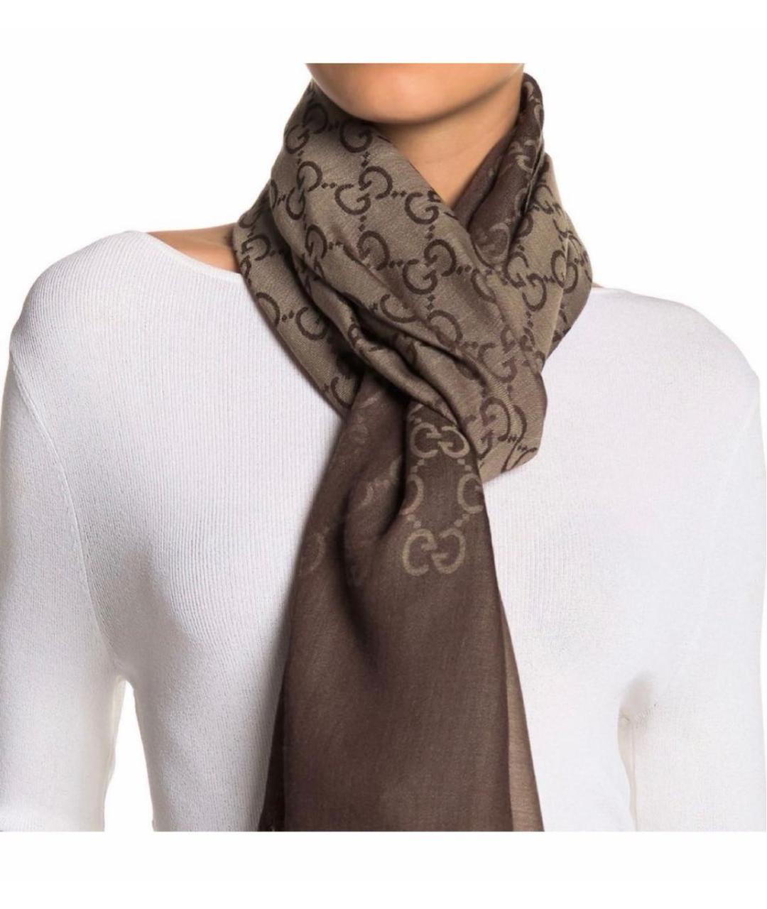 GUCCI Коричневый шерстяной платок, фото 7