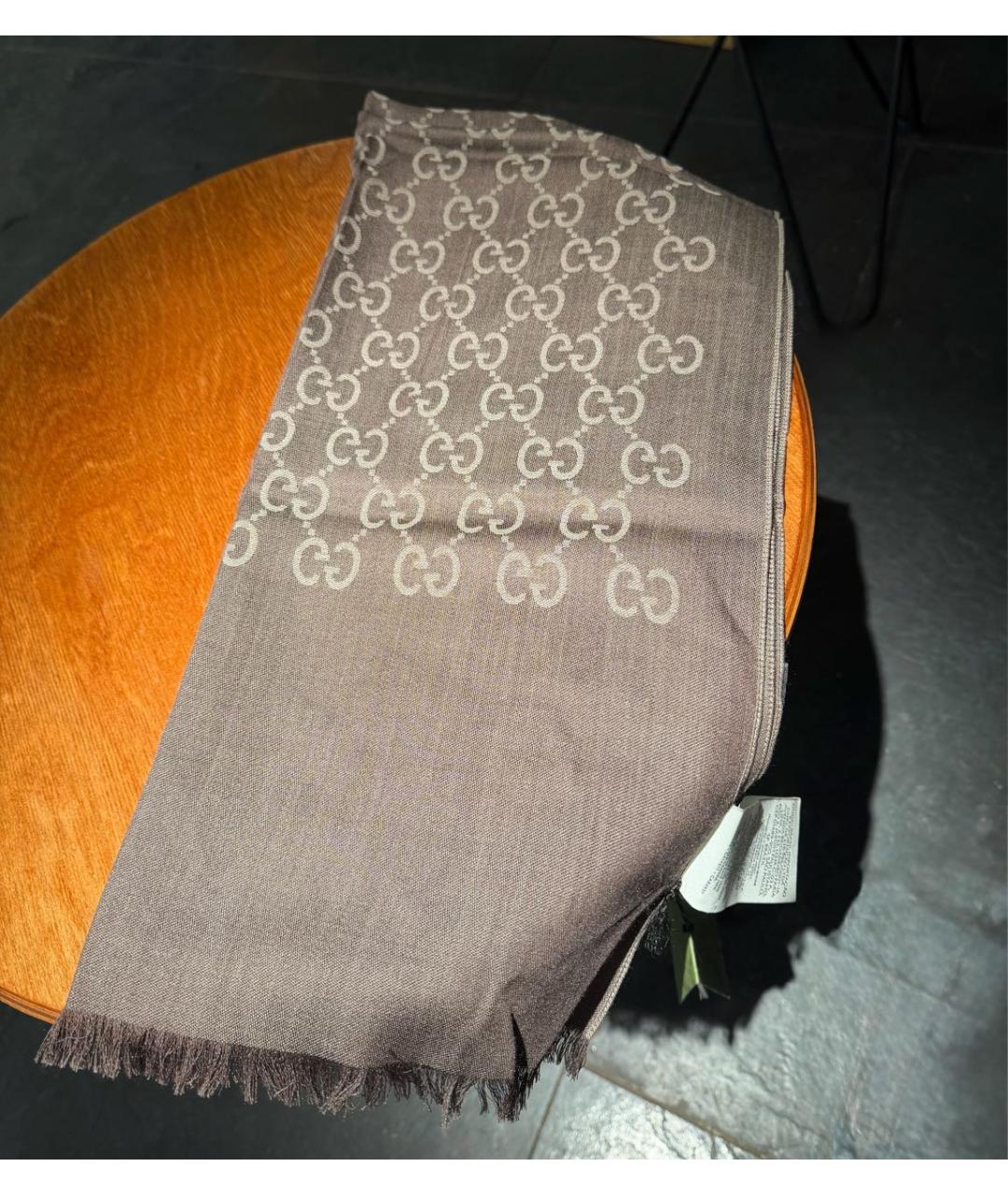 GUCCI Коричневый шерстяной платок, фото 2