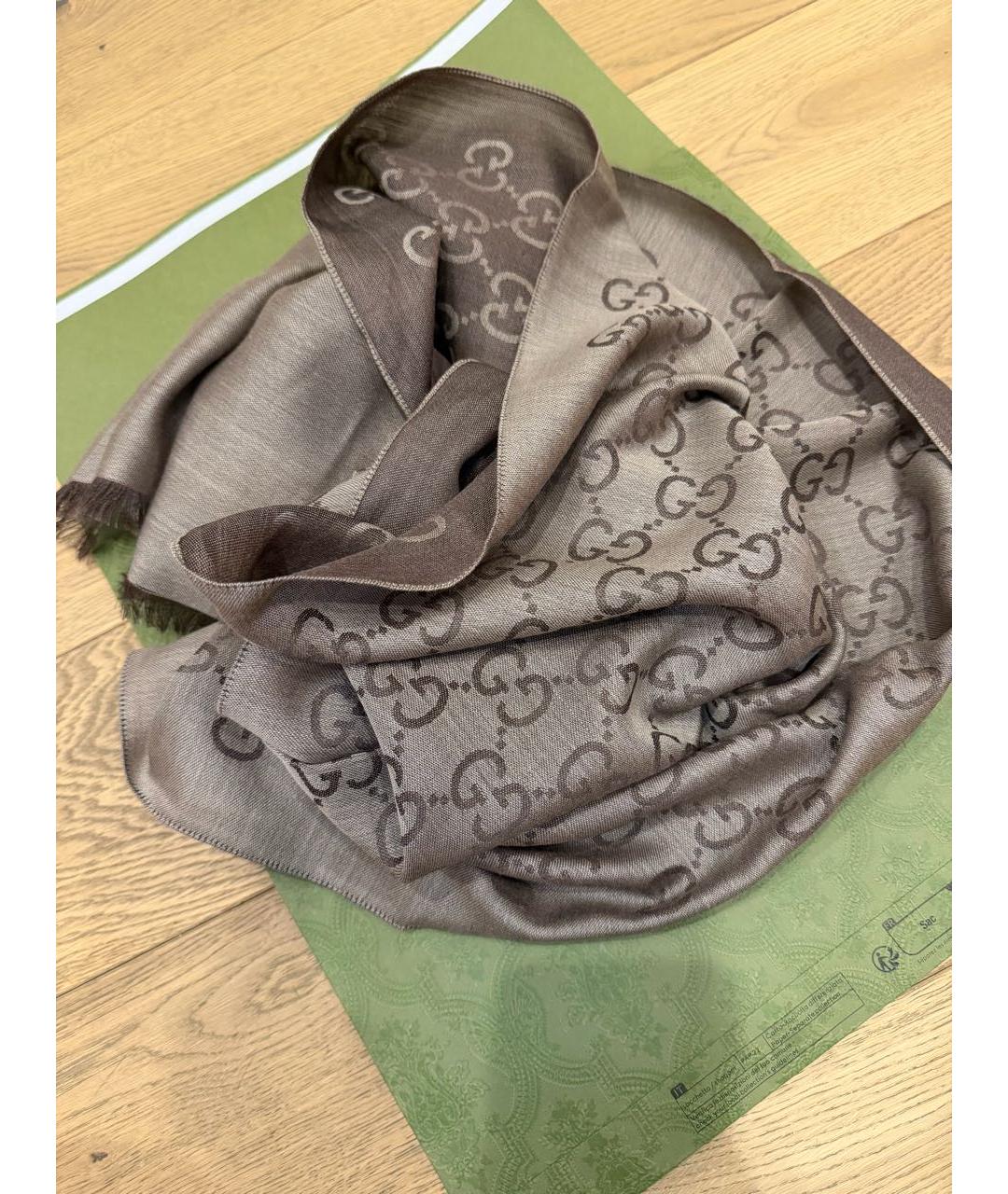 GUCCI Коричневый шерстяной платок, фото 8