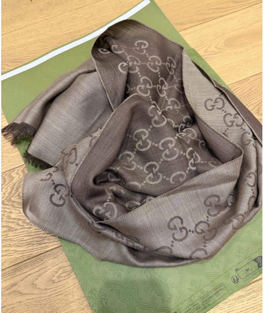 GUCCI Коричневый шерстяной платок, фото 6