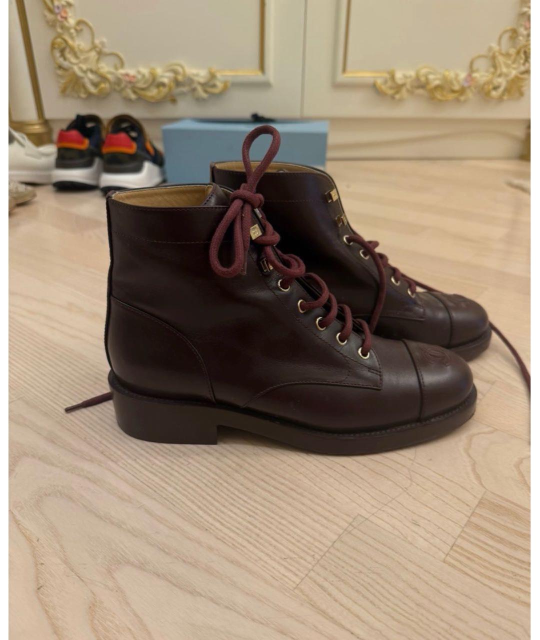 CHANEL Бордовые кожаные ботинки, фото 7