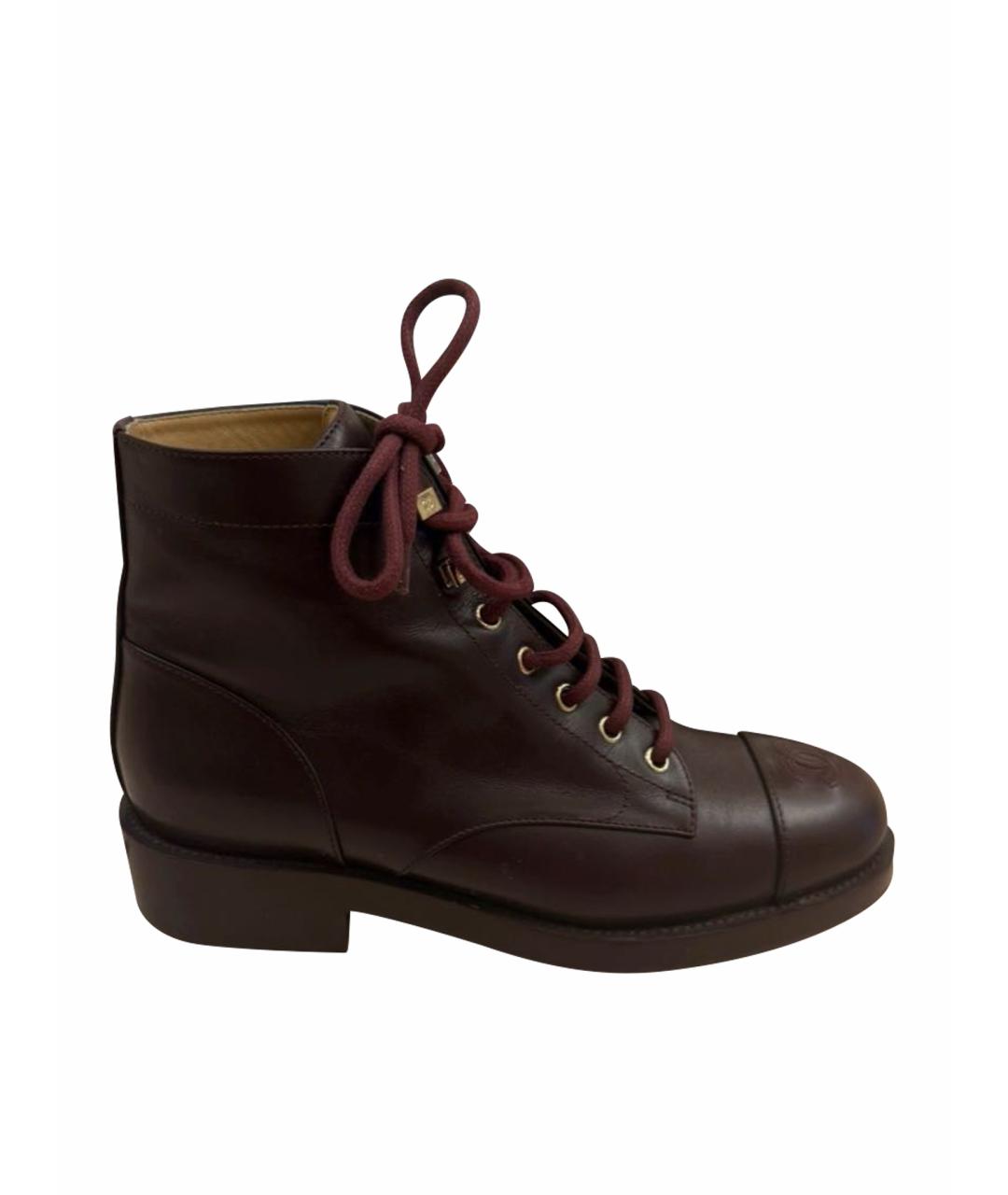 CHANEL Бордовые кожаные ботинки, фото 1