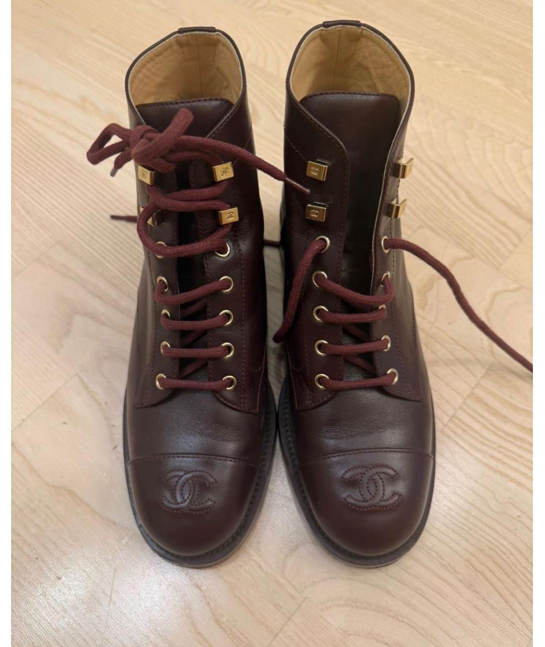 CHANEL Бордовые кожаные ботинки, фото 3