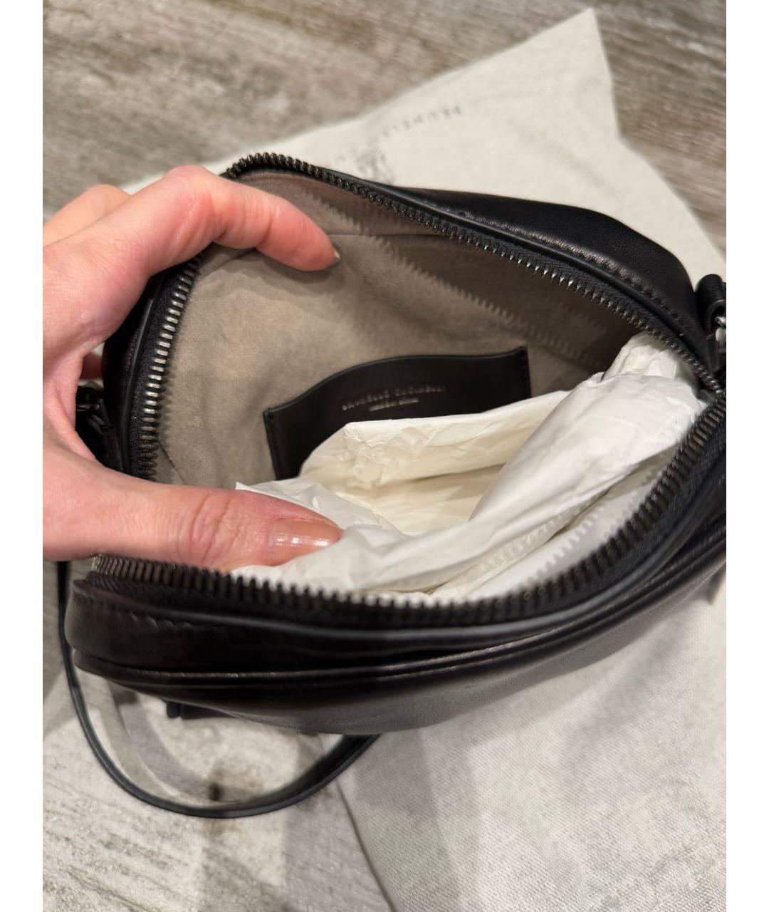 BRUNELLO CUCINELLI Черная кожаная сумка через плечо, фото 2