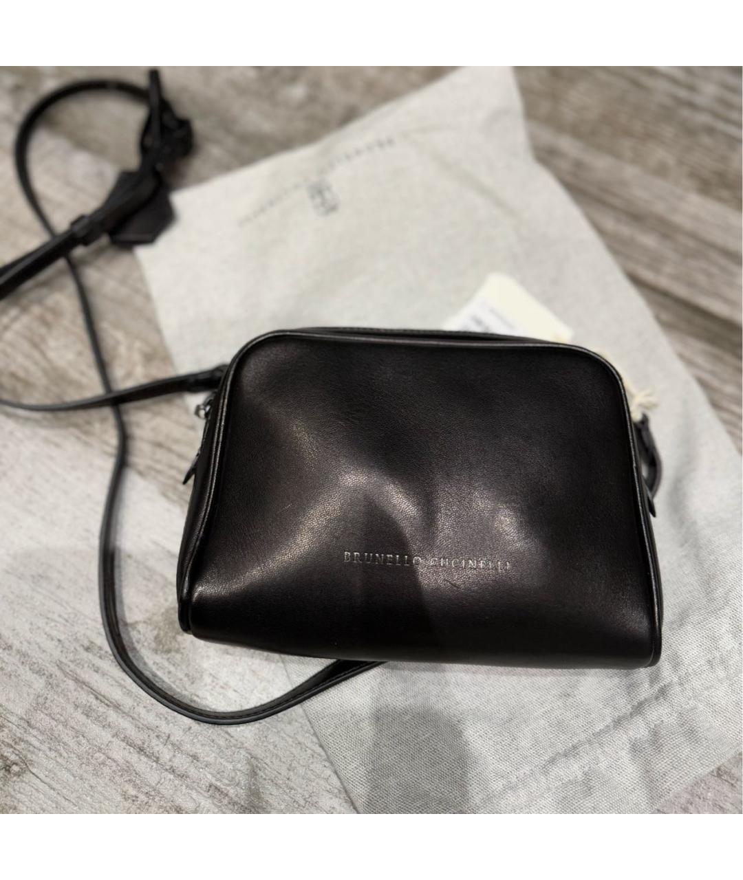 BRUNELLO CUCINELLI Черная кожаная сумка через плечо, фото 4