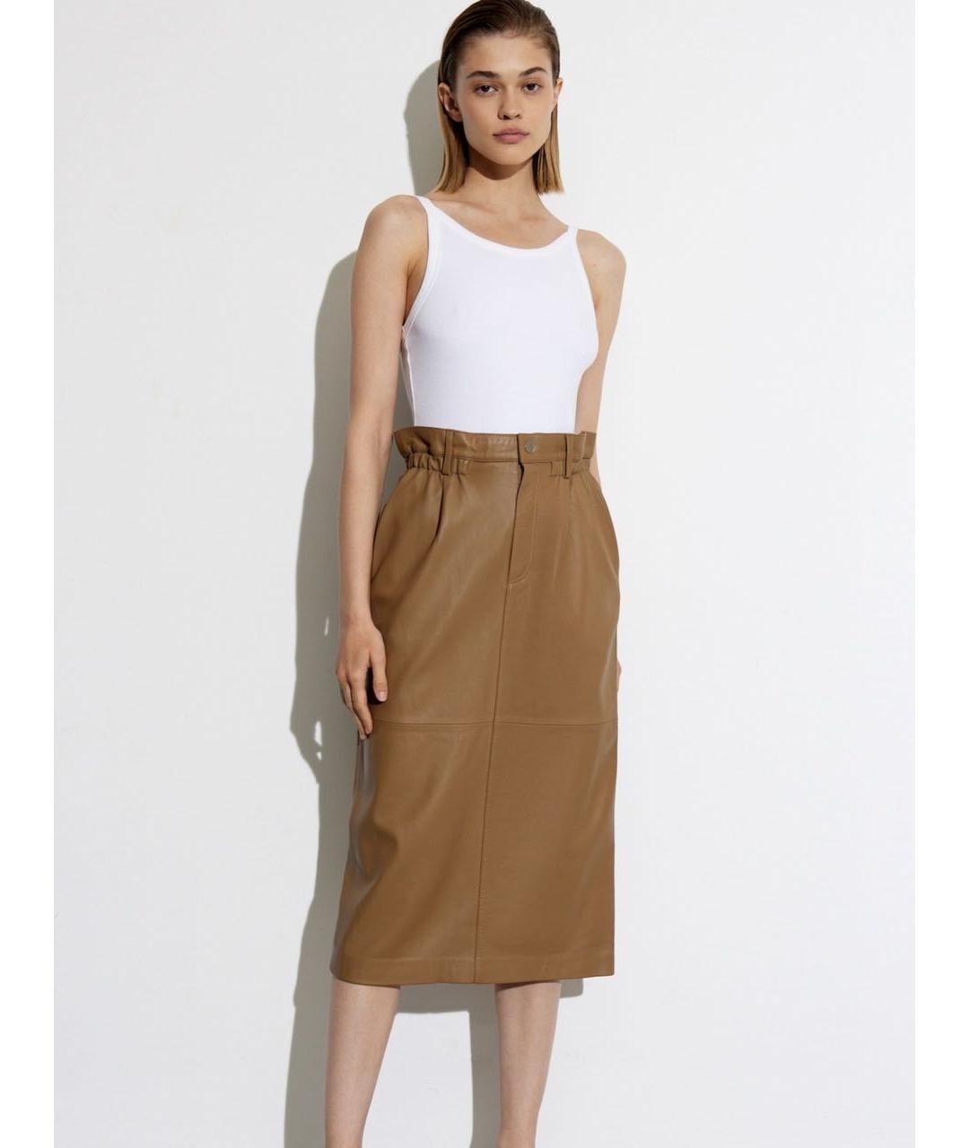 12 STOREEZ Коричневая кожаная юбка миди, фото 4