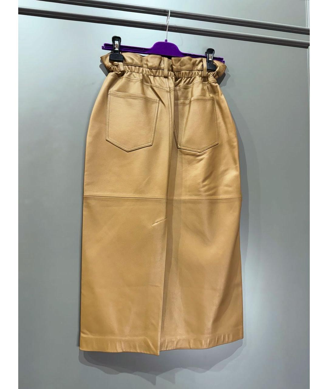 12 STOREEZ Коричневая кожаная юбка миди, фото 3