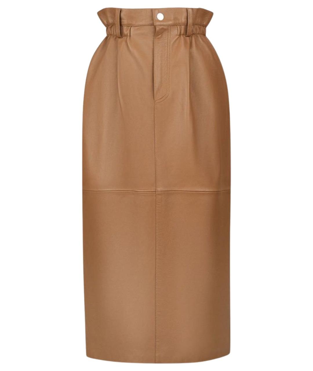 12 STOREEZ Коричневая кожаная юбка миди, фото 1